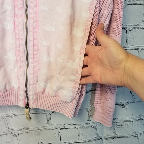 Piece of Blue Scandi Cottagecore pink swan Bomber sweater Danish Denmark - Picture 12 of 15